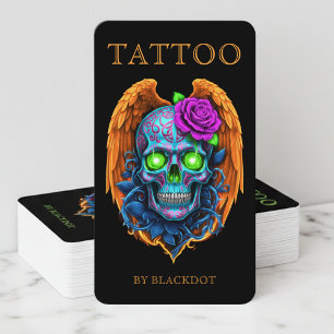 Cartão De Visita Estúdio de Tatuagem Caveira Alada Tattooista Profi