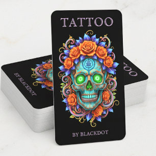 Cartão De Visita Estúdio de Tatuagem Floral Caveira Artista de Tatu