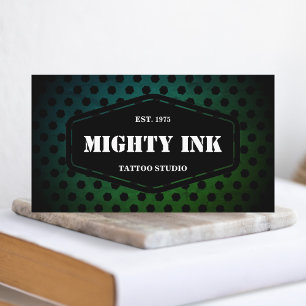 Cartão De Visita Estúdio de Tatuagem Grunge Verde Moderno Artista