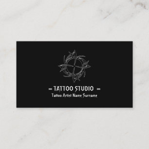 Cartão De Visita Estúdio de Tatuagem Minimalista Moderno Preto e Br