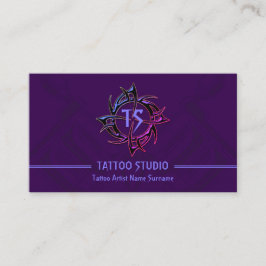 Cartão De Visita Estúdio de Tatuagem Moderna Mínima de Vintage Roxo