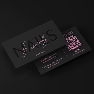 Cartão De Visita Estúdio de Unhas Estéticas Black Pink Técnico de U