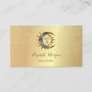 Cartão De Visita Estúdio de Yoga Confete Dourado Lua Elegante Sol
