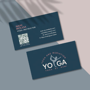 Cartão De Visita Estúdio Simples Yoga Azul Escuro Minimalista