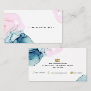 Cartão De Visita Etéreo Glamour Teal e Rosa Tinta Elegância Moderna