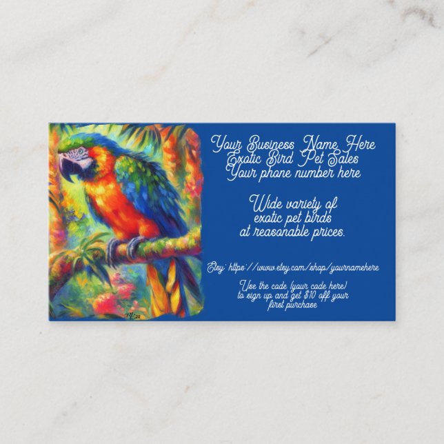 Cartão De Visita Etsy de vendas do Compro de papagaio de estimação  (Frente)