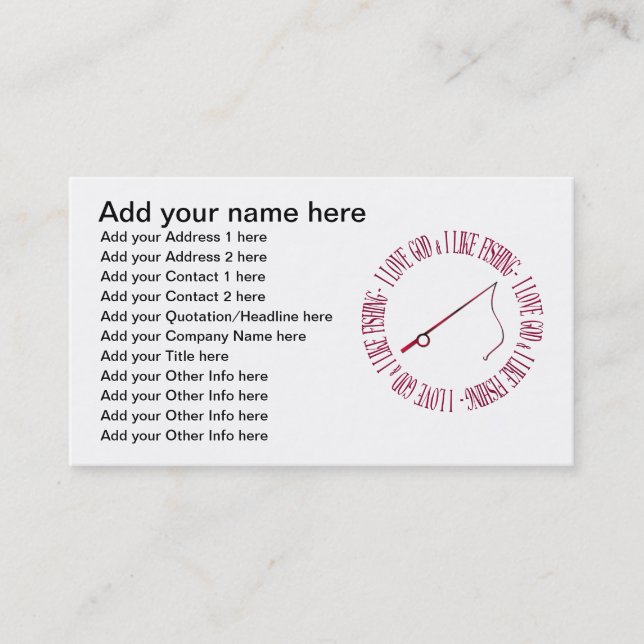 Cartão De Visita Eu amo o deus & eu gosto de pescar (Frente)