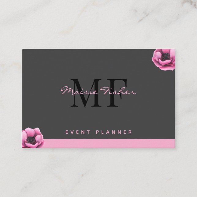 Cartão De Visita Event Planner QR Code Monogram Custom Modern (Frente)