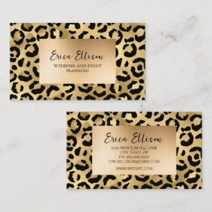 Cartão De Visita Evento de Casamento Estampa de Leopardo Ouro Preto