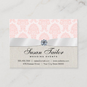 Cartão De Visita Eventos Clássicos Luxuoso Damask Rosa