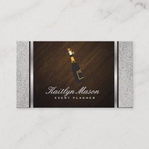 Cartão De Visita Eventos / Couro Branco e Madeira / Trim Prateado