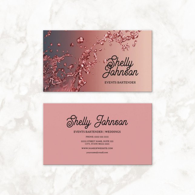 Cartão De Visita Eventos de Casamento do Barman - Esplash Vermelho  (Bartender Wedding Events Elegant Red Splash Business Cards)