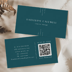Cartão De Visita EVERLY Arte Deco Simples Código QR Pavão Verde