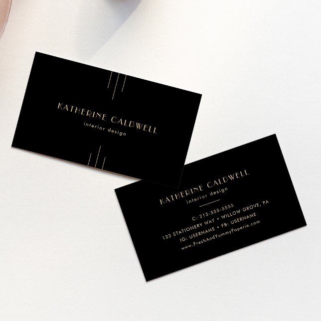 Cartão De Visita EVERLY Elegant Art Deco Black and Gold (EVERLY Elegant Art Deco Black and Gold Business Card)