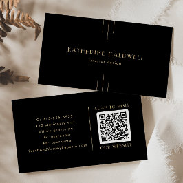 Cartão De Visita EVERLY Elegant Art Deco Black and Gold QR Code
