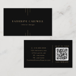 Cartão De Visita EVERLY Elegant Art Deco Black and Gold QR Code