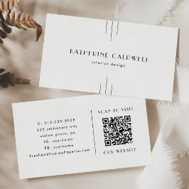 Cartão De Visita EVERLY Minimalist Art Deco White and Black QR Code
