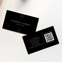 Cartão De Visita EVERLY Modern Art Deco Black and White QR Code