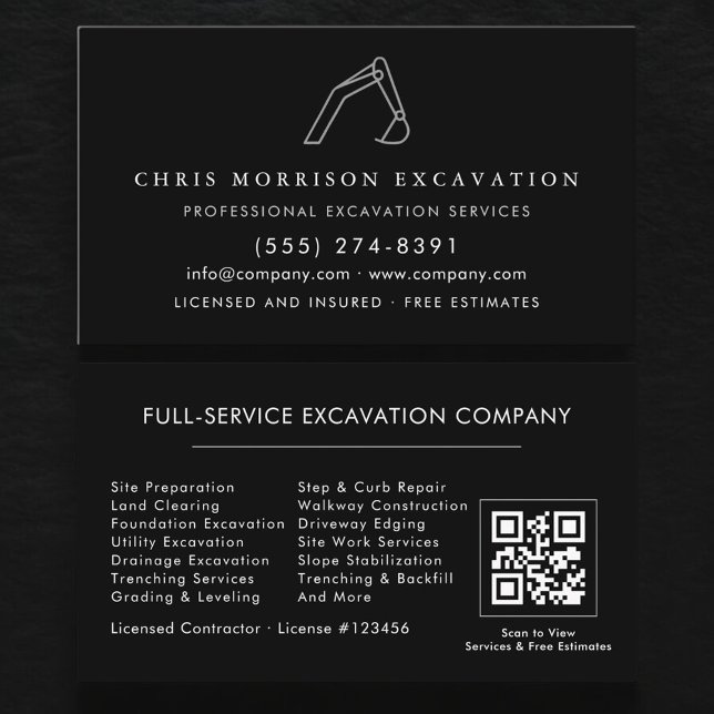 Cartão De Visita Excavator Construction Operator QR Code (Criador carregado)