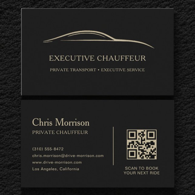 Cartão De Visita Executive Chauffeur QR Code Black & Gold (Criador carregado)