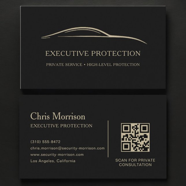 Cartão De Visita Executive Protection QR Code Black & Gold (Criador carregado)