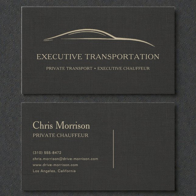 Cartão De Visita Executive Transport Luxury Linen Black & Gold (Criador carregado)