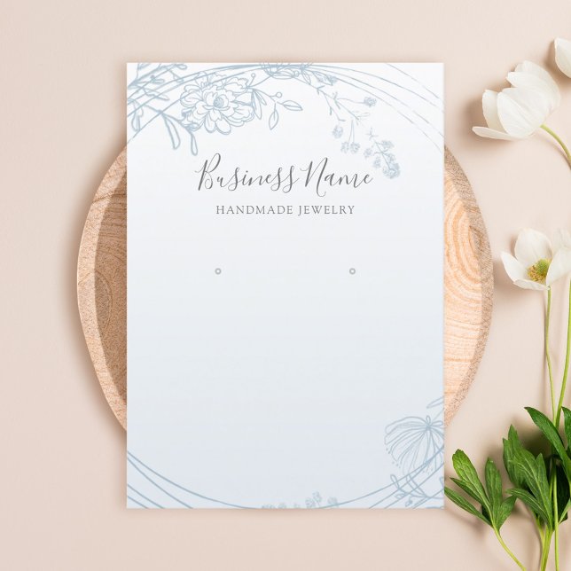 Cartão De Visita Exibição de Joias com Círculo Floral Azul Dusty (Criador carregado)