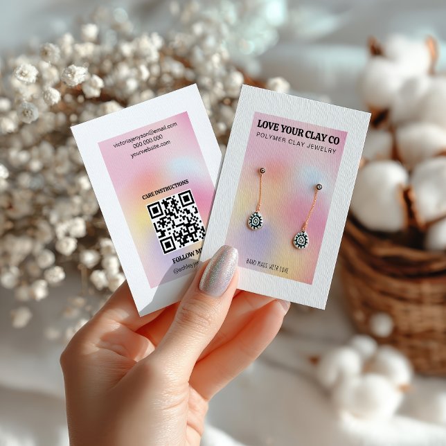 Cartão De Visita Exibição Holográfica de Código QR Holográfico de P (Modern Pastel Holographic QR Code Earring Display Business Card)
