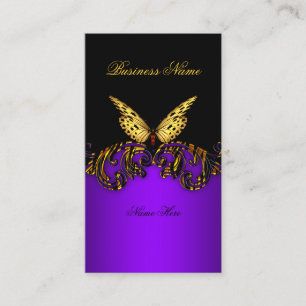 Cartão De Visita Exótico Roxo Dourado Borboleta Preto Elegante Sofi