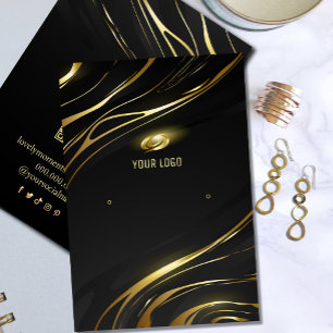 Cartão De Visita Expositor de Brinco de Cabelo Preto Dourado Realis