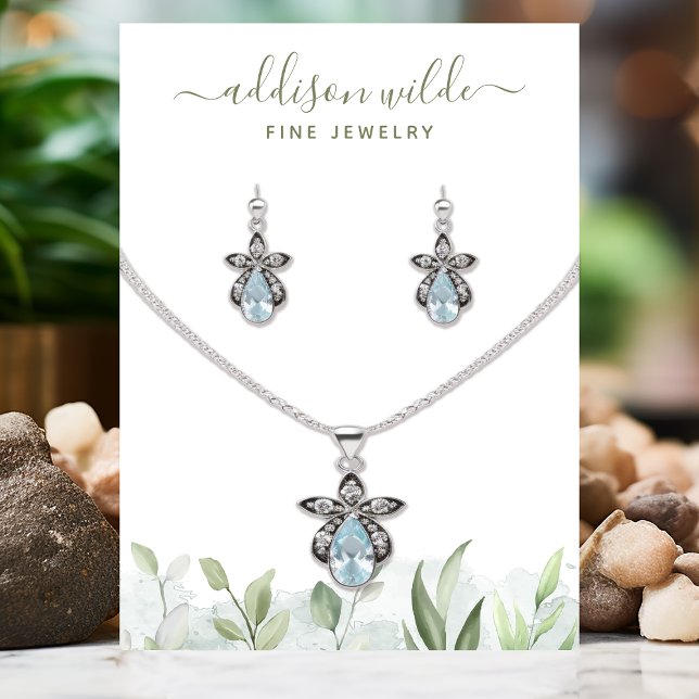 Cartão De Visita Expositor de Joias de Vegetação em Aquarela Rústic (Criador carregado)