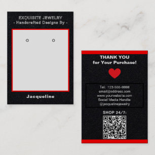 Cartão De Visita Expositor QR de Brincos Preto Premium Vermelho