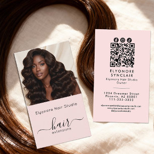 Cartão De Visita Extensão de Cabelo Social QR Foto Rosto Rosa