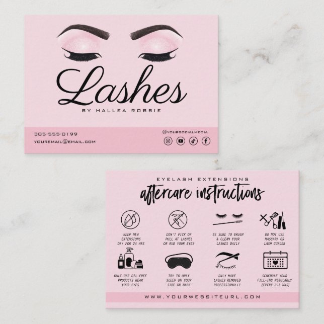 Cartão De Visita Extensão de Eyelash Instruções Pink (Frente/Verso)