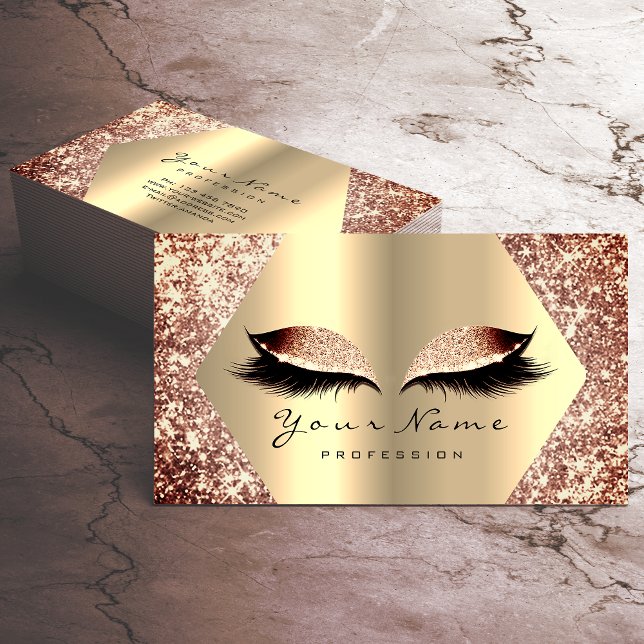 Cartão De Visita Extensão de Lashes de Artista de Maquiagem com Lít (Rose Gold Glitter Makeup Artist Lashes Extension Business Card)