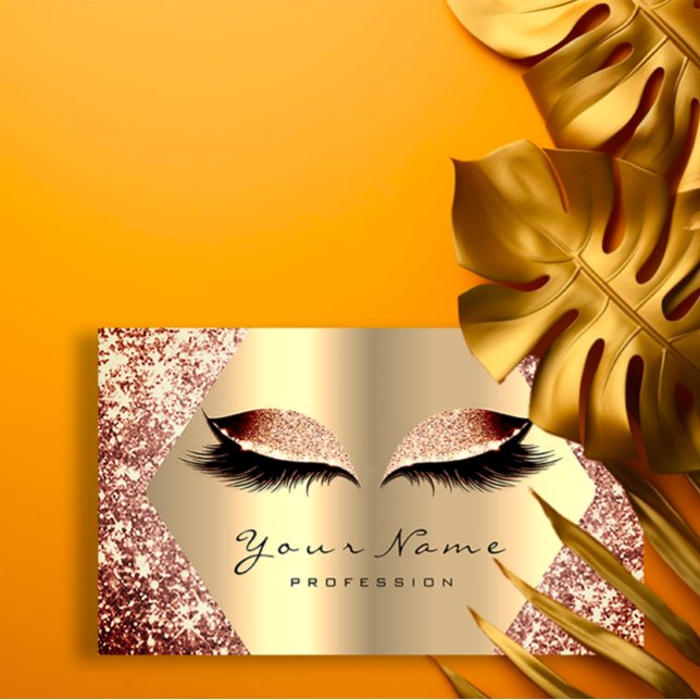Cartão De Visita Extensão de Lashes de Artista de Maquiagem com Lít (Rose Gold Glitter Makeup Artist Lashes Extension Business Card)