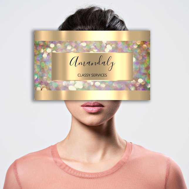 Cartão De Visita Extensão de Lashes Dourados do Artista Holográfico (Holographic Makeup Artist Gold Lashes Extension Business Card)