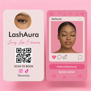 Cartão De Visita Extensões de Cílios Código QR Rosa Foto