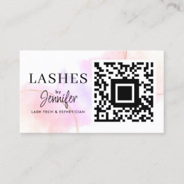 Cartão De Visita Extensões Eyelash Código QR Cor de água Rosa Doura