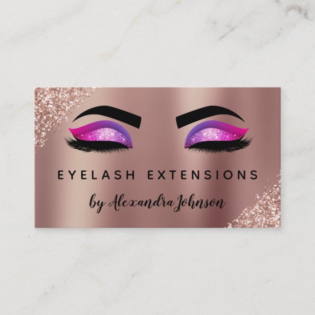 Cartão De Visita Extensões Eyelash de Glitter Silver Dourado rosa (Frente)