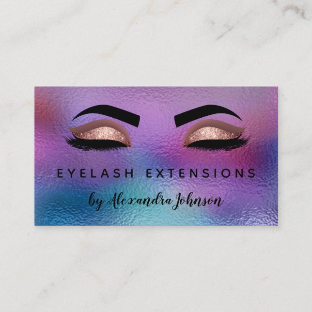 Cartão De Visita Extensões Eyelash Douradas Iridescentes de Pastel (Frente)
