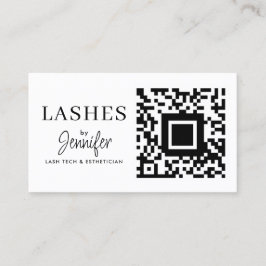 Cartão De Visita Extensões Eyelash Modernas Código QR Preto e Branc