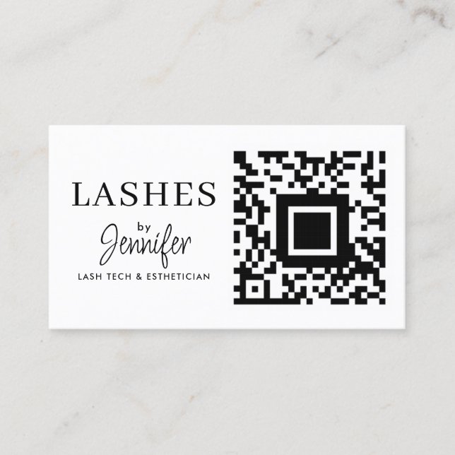 Cartão De Visita Extensões Eyelash Modernas Código QR Preto e Branc (Frente)