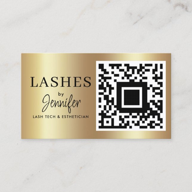 Cartão De Visita Extensões Eyelash Modernas Código QR Preto e Doura (Frente)