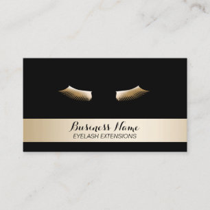 Cartão De Visita Extensões Eyelash Preto e Dourado Moderno