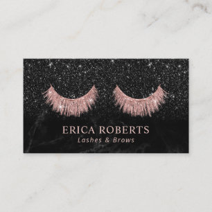 Cartão De Visita Extensões Eyelash Salão de mármore preto brilha