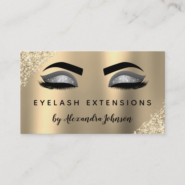 Cartão De Visita Extensões Eyelash Silver Douradas do Luxo (Frente)