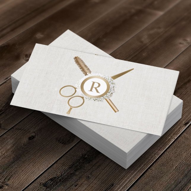 Cartão De Visita Extensões Hair e Eyelash Douradas Monograma Elegan (Criador carregado)