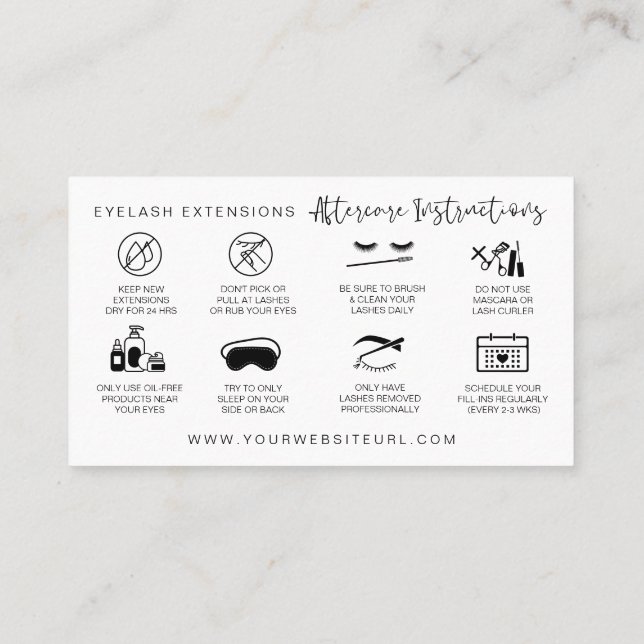 Cartão De Visita Extensões Lash Instruções de Cuidados Secundários  (Verso)