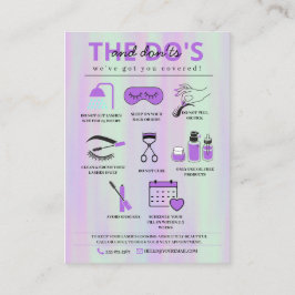 Cartão De Visita Extensões Lash Instruções pós-tratamento Ca comerc